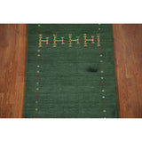 Handmade Green Gabbeh Runner Rug Oriental Silk Carpet - 2'6"x 9'10"
