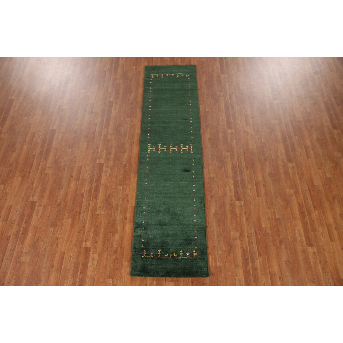Handmade Green Gabbeh Runner Rug Oriental Silk Carpet - 2'6"x 9'10"