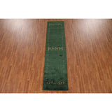Handmade Green Gabbeh Runner Rug Oriental Silk Carpet - 2'6"x 9'10"