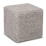Handmade Grey Cross knit Square Wool Ottoman Pouf