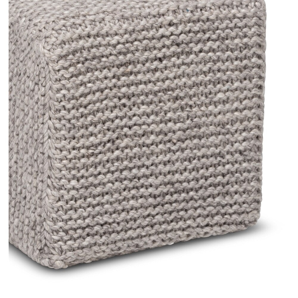 Handmade Grey Cross knit Square Wool Ottoman Pouf