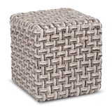 Handmade Grey Ivory Cross Knit Wool Ottoman Pouf