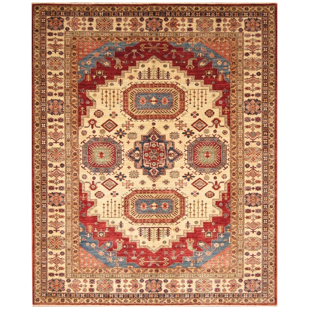 Handmade One-of-a-Kind Vegetable Dye Super Kazak Wool Rug (Afghanistan) - 8'1 x 9'10