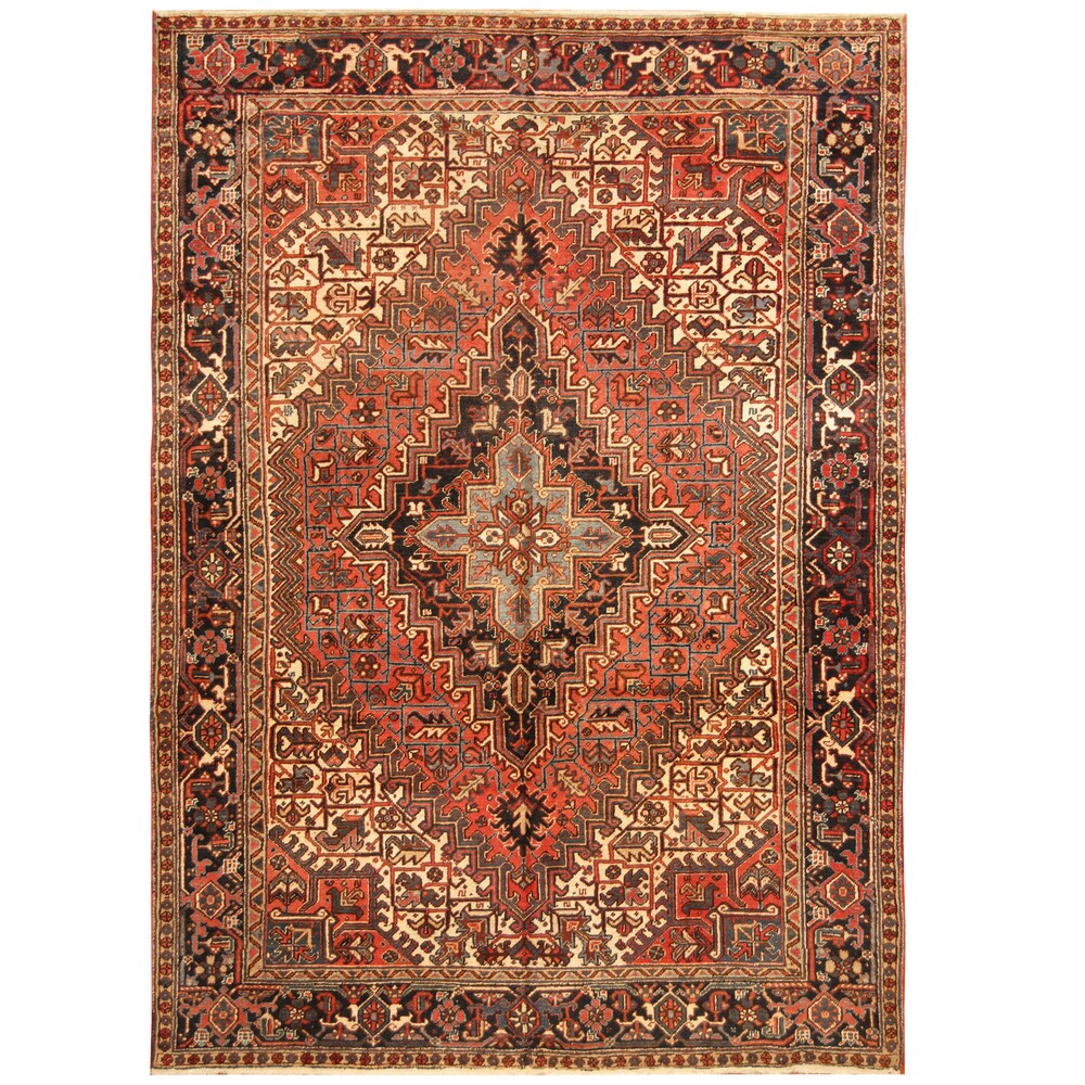Handmade Herat Oriental Persian Hand-knotted Tribal 1940s Antique Heriz Wool Rug (Iran) - 7'7 x 10'7