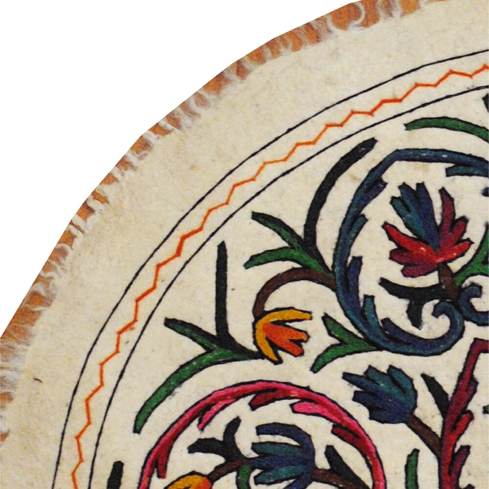Handmade One-of-a-Kind Suzani Namad (Uzbekistan) - 4' x 4'