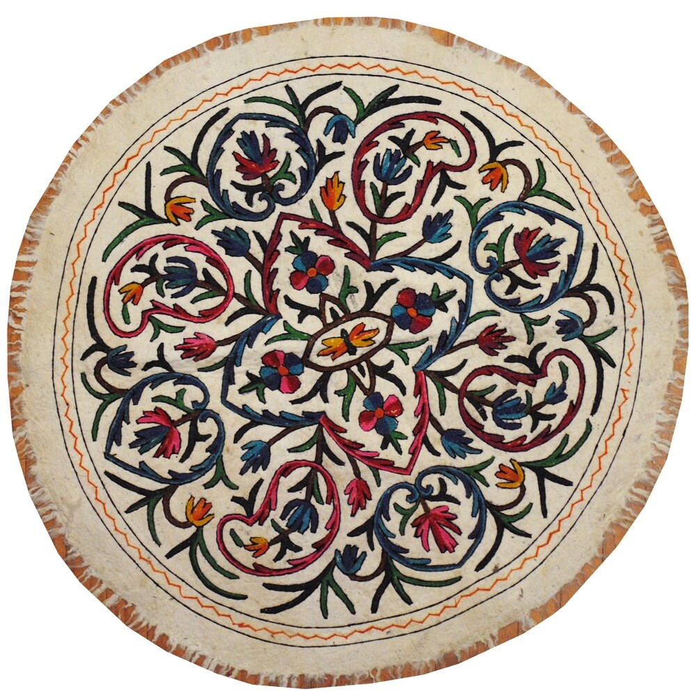 Handmade One-of-a-Kind Suzani Namad (Uzbekistan) - 4' x 4'
