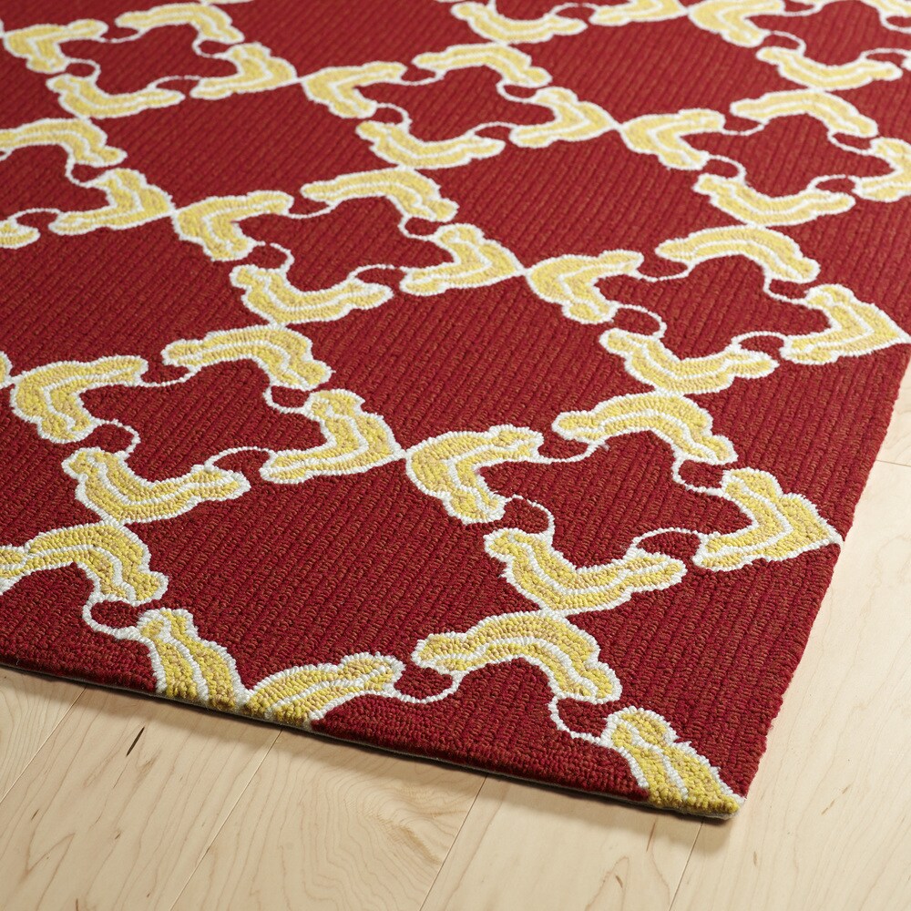 Handmade Indoor/ Outdoor Getaway Red Trellis Rug (2' x 3') - 2' x 3'