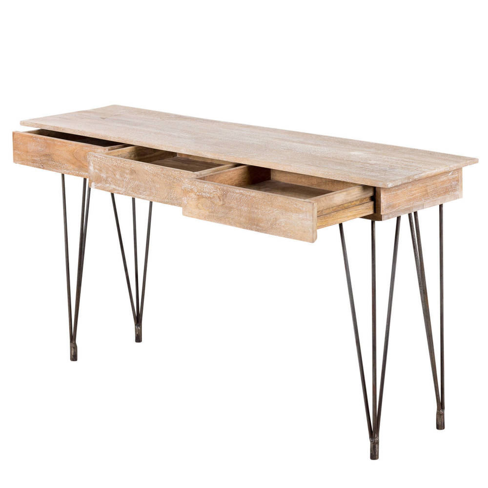 Handmade Industrial Hairpin Mango Wood 3-drawer Console Table (India)