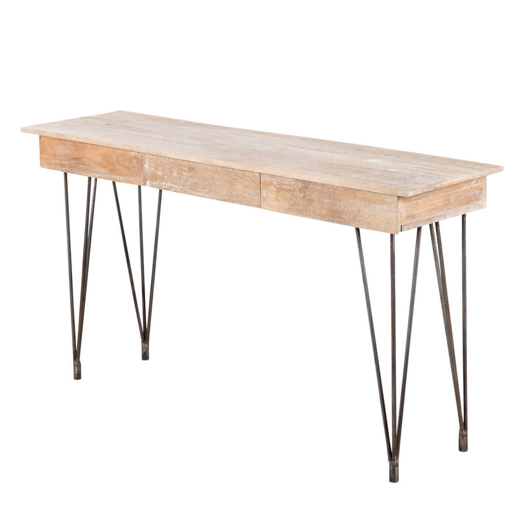 Handmade Industrial Hairpin Mango Wood 3-drawer Console Table (India)