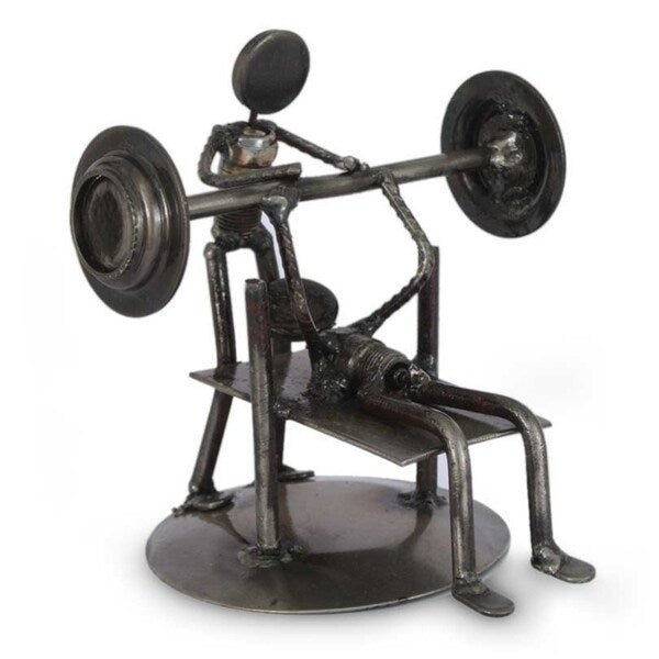 NOVICA Handmade Iron Rustic Weightlifter Statuette (Mexico)