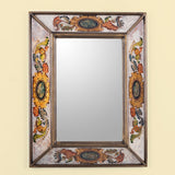 Handmade Ivory Floral Medallions Reverse Painted Glass Wall Mirror (Peru) - Multi