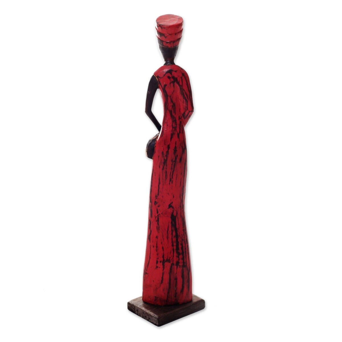 Handmade Lady Merchant Wood Sculpture (Indonesia) - 24.5" H x 5" W x 4.3" D