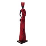 Handmade Lady Merchant Wood Sculpture (Indonesia) - 24.5" H x 5" W x 4.3" D