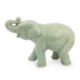 Handmade Laughing Elephant Celadon Ceramic Figurine (Thailand)