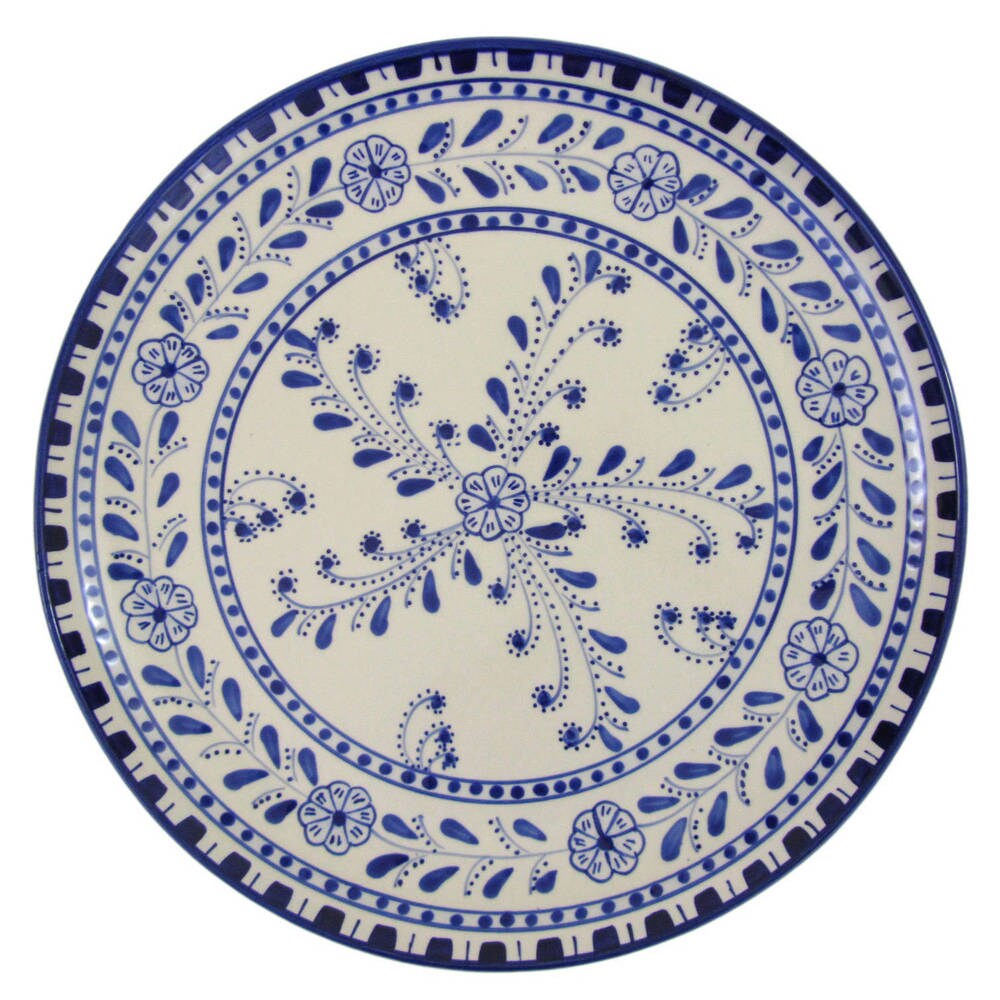 Handmade Le Souk Ceramique Azoura Design Round Stoneware Platter (Tunisia)