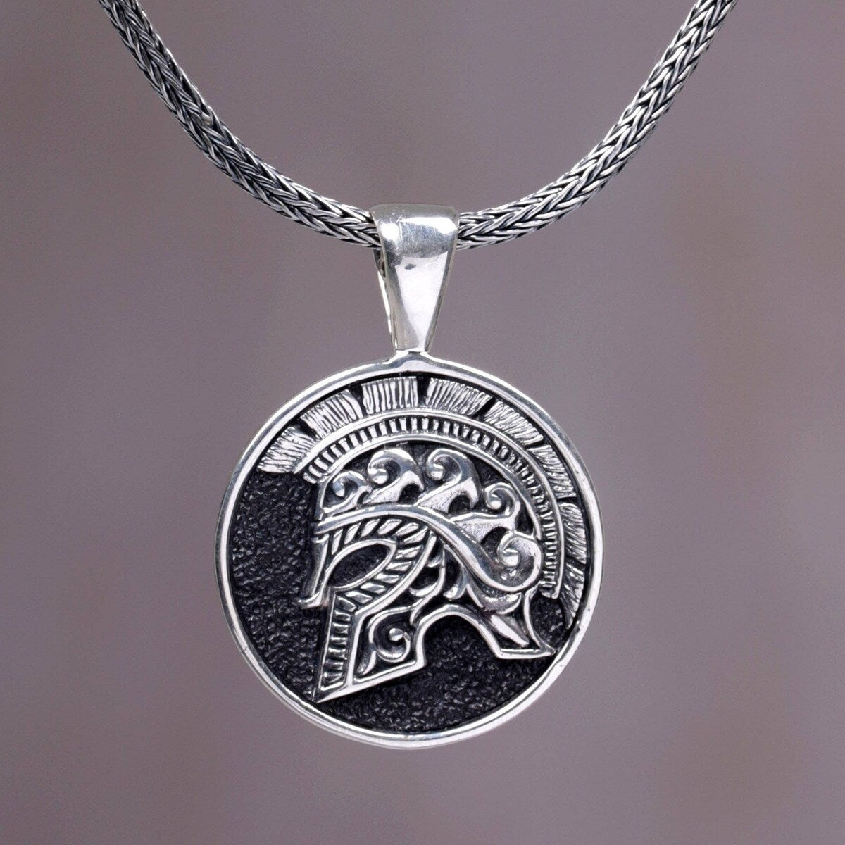 NOVICA Handmade Men's Sterling Silver Hayam Wuruk Helmet Necklace (Indonesia)