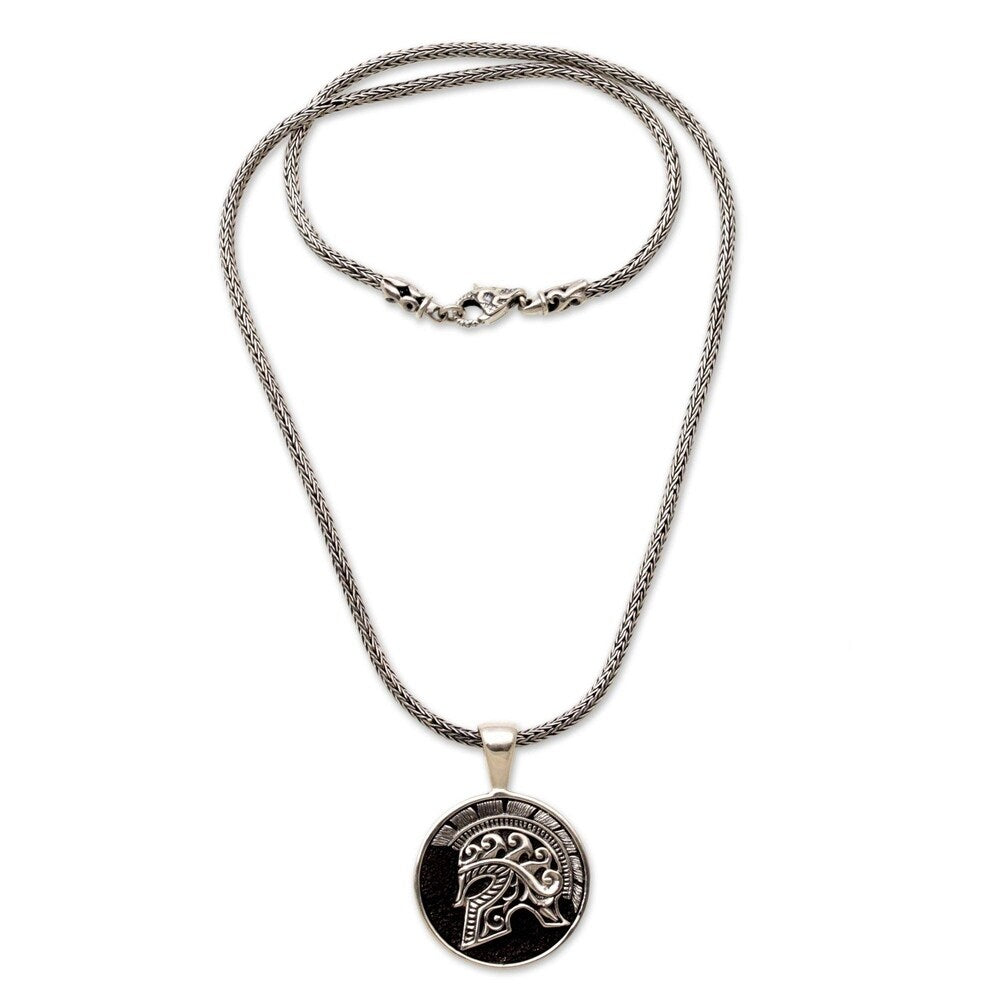 NOVICA Handmade Men's Sterling Silver Hayam Wuruk Helmet Necklace (Indonesia)