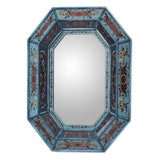 Nautical Blue Artisan Decor Reverse Painted Glass Red Hued Floral Hallway Bedroom Bathroom
