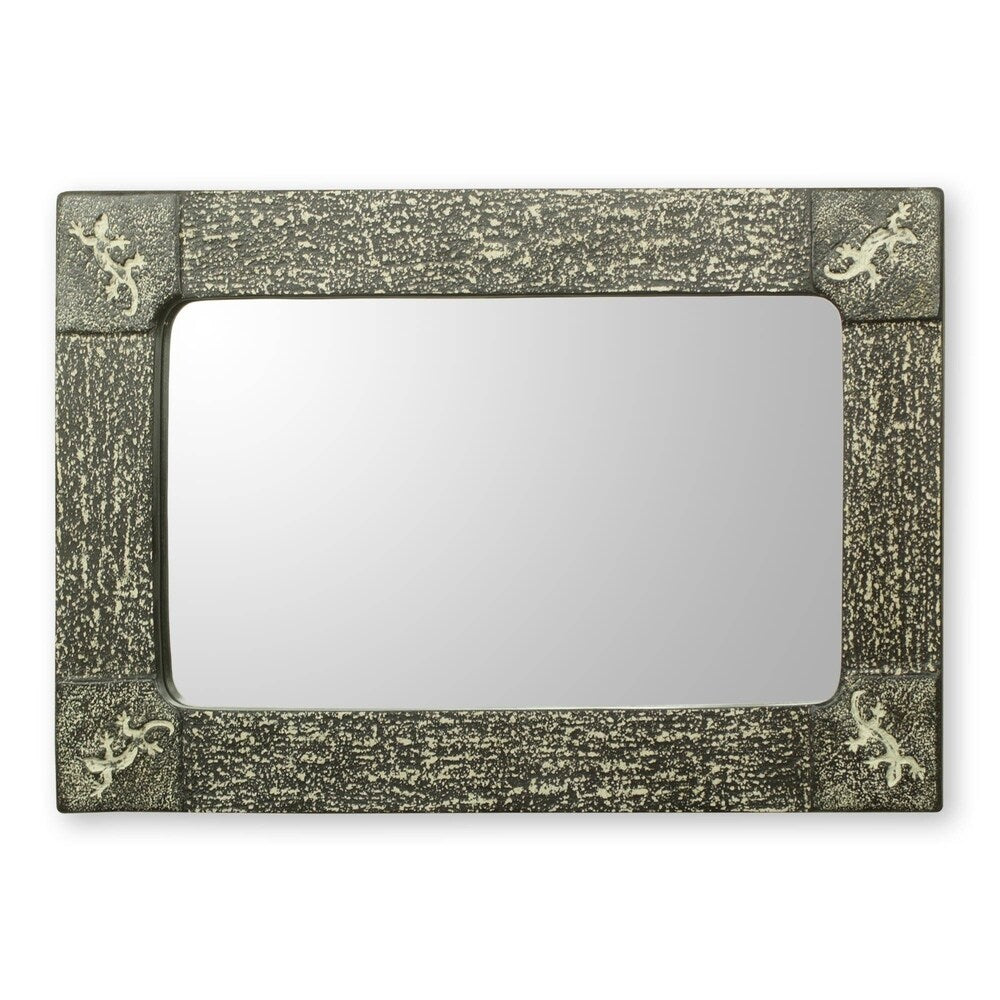 Handmade Night Waves Glass Mosaic Wall Mirror (India) - Black