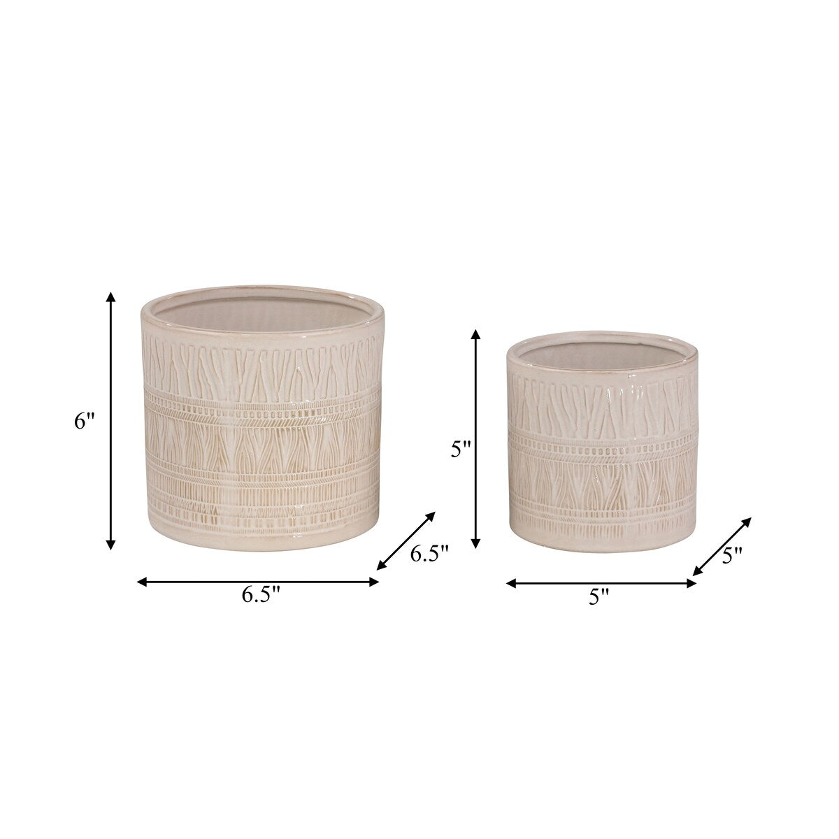Handmade Off-white and Tan Imprinted Ceramic Planters (Set of 2)