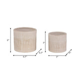 Handmade Off-white and Tan Imprinted Ceramic Planters (Set of 2)