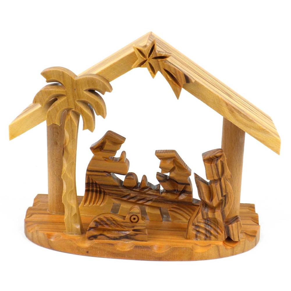 Handmade Olive Wood Small Beams Nativity (West Bank)