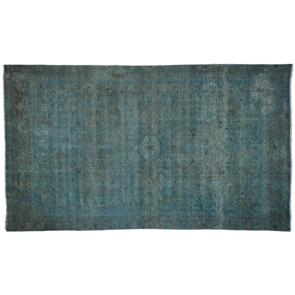 Handmade Overdyed Worn Persian Tabriz Gallery Size Area Rug
