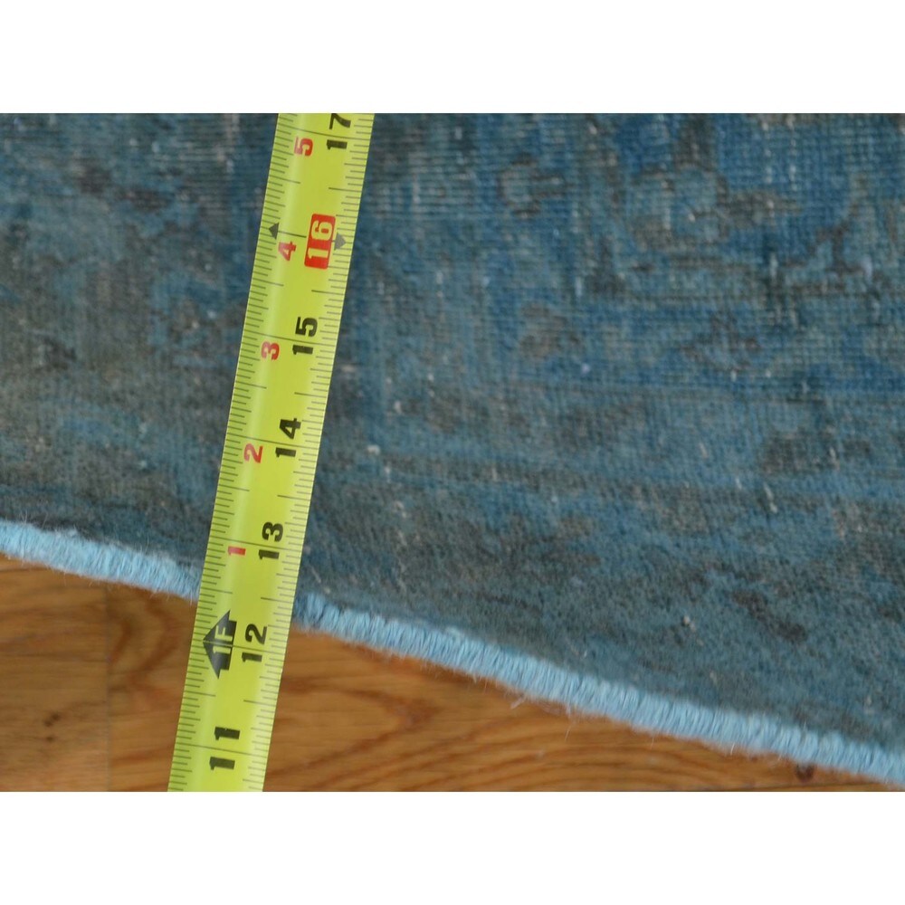 Handmade Overdyed Worn Persian Tabriz Gallery Size Area Rug