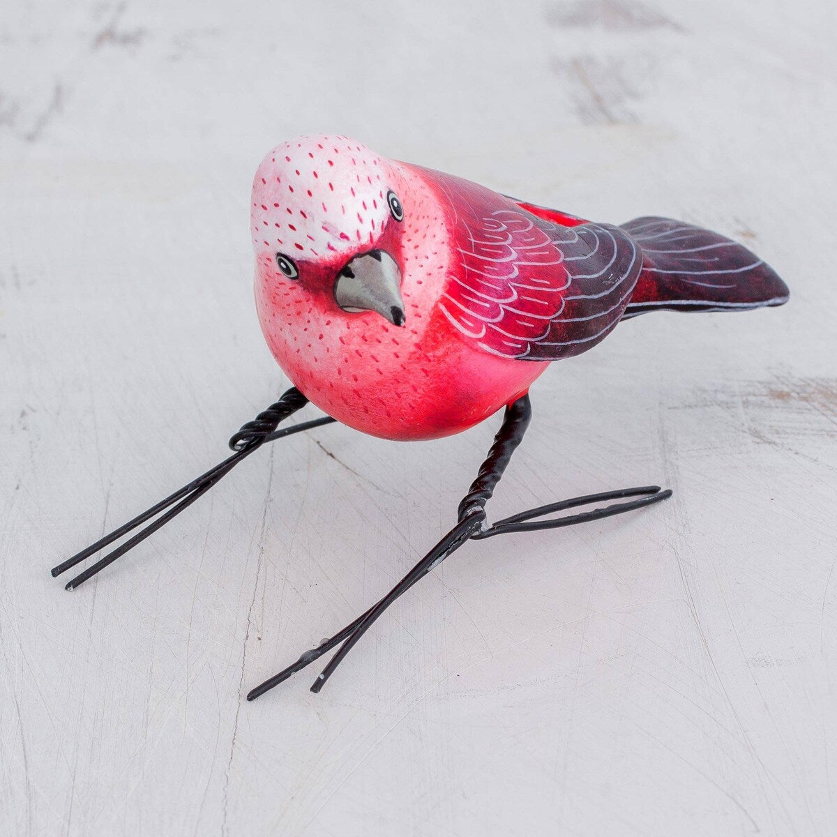 Handmade Pink Warbler Ceramic Figurine (Guatemala) - 4.7 " L x 1.6" W x 2.8 " D