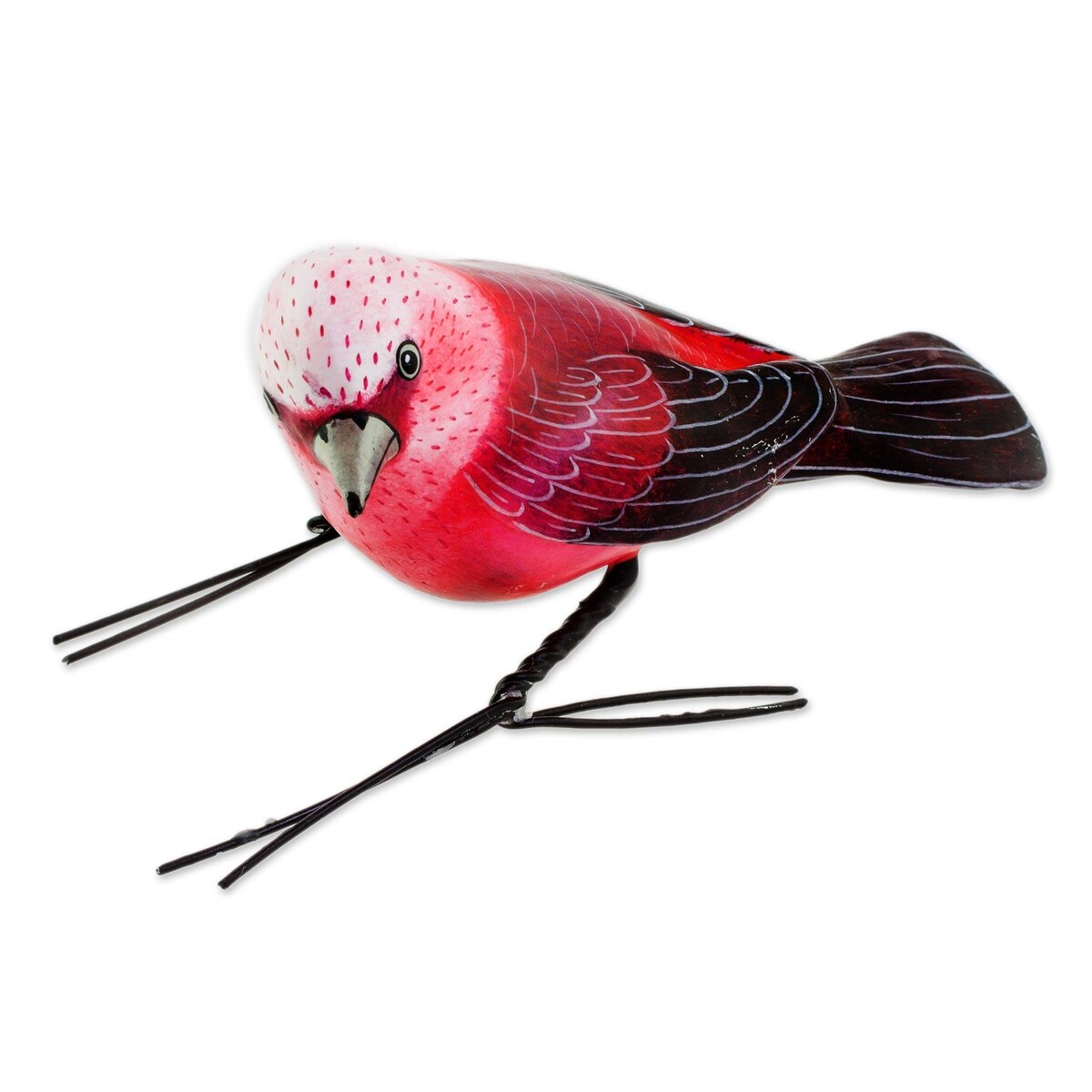 Handmade Pink Warbler Ceramic Figurine (Guatemala) - 4.7 " L x 1.6" W x 2.8 " D
