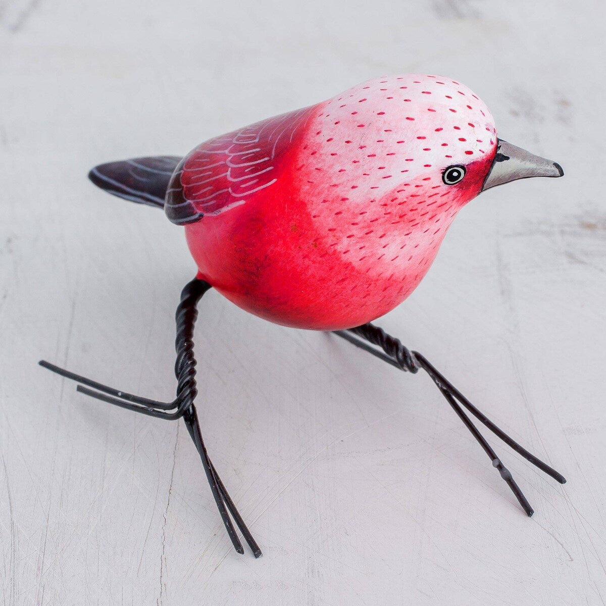 Handmade Pink Warbler Ceramic Figurine (Guatemala) - 4.7 " L x 1.6" W x 2.8 " D