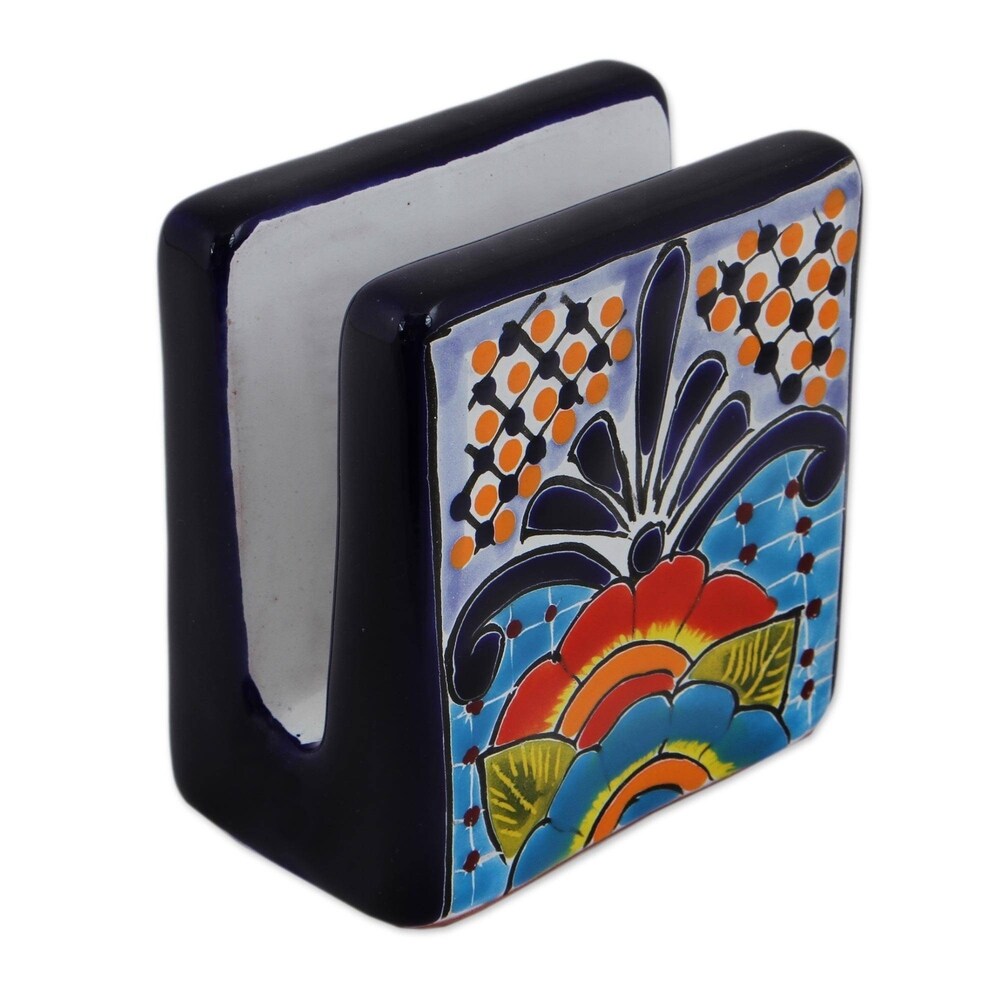 NOVICA Handmade Raining Flowers Ceramic Napkin Holder (Mexico)