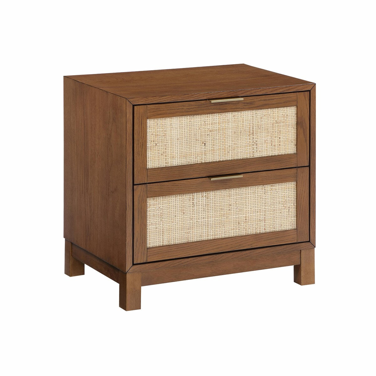 Handmade Rattan Nightstand - Wood End Table with 2 Decorated Drawers