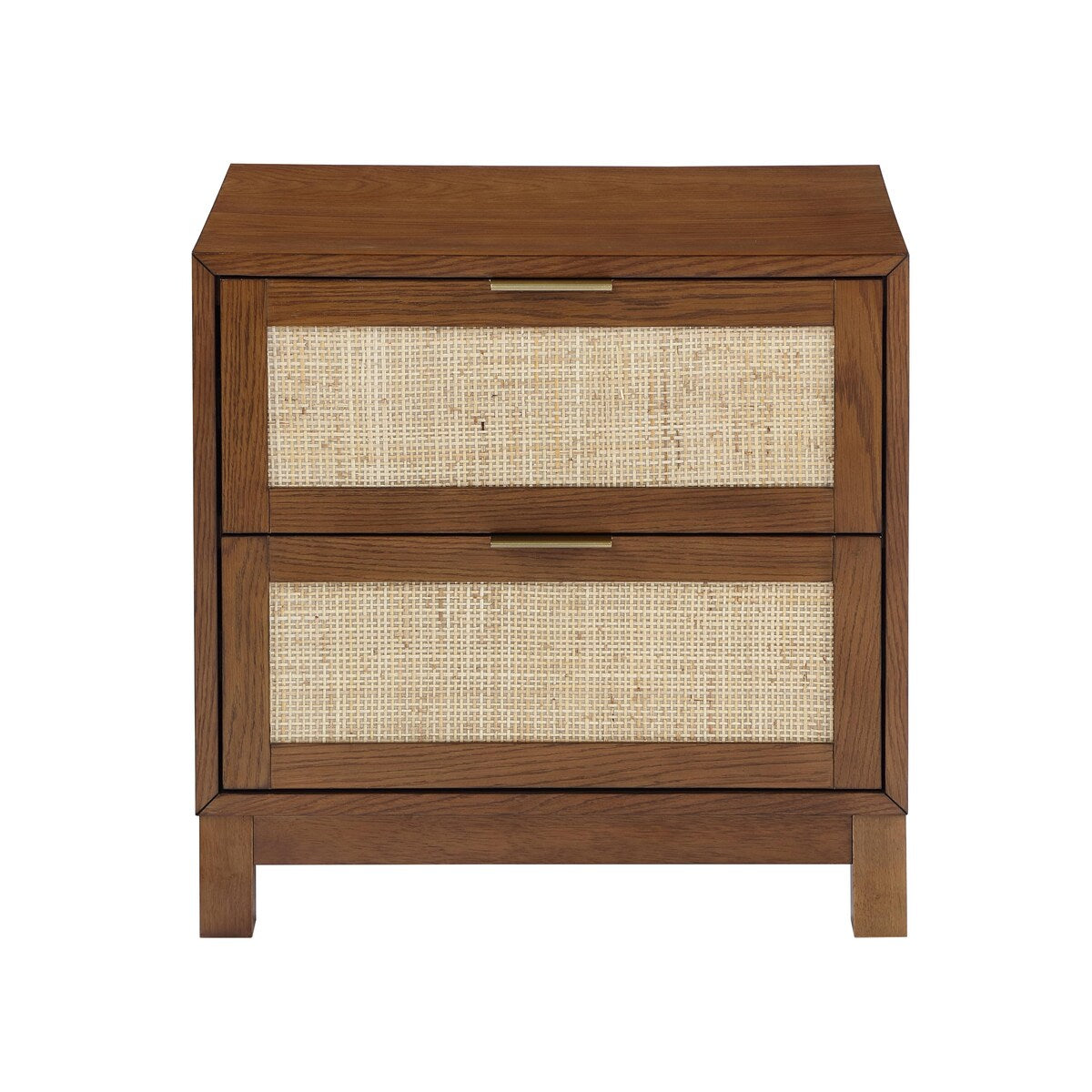 Handmade Rattan Nightstand - Wood End Table with 2 Decorated Drawers