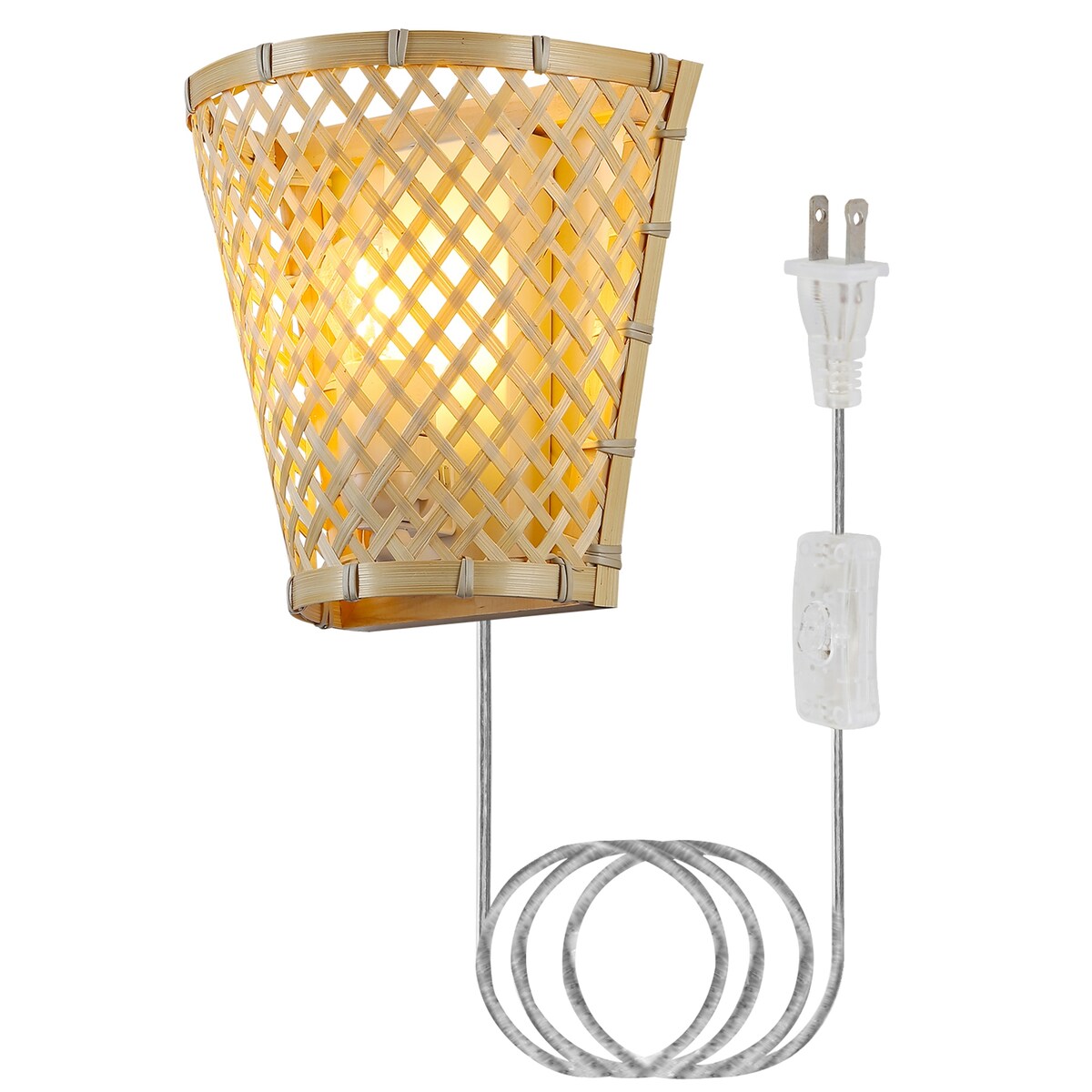 Handmade Rattan Plug-in Wall Sconce with Wire Switch - N/A