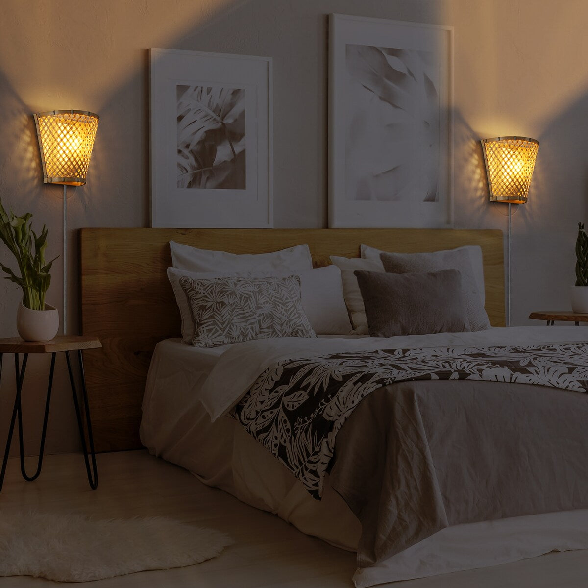 Handmade Rattan Plug-in Wall Sconce with Wire Switch - N/A