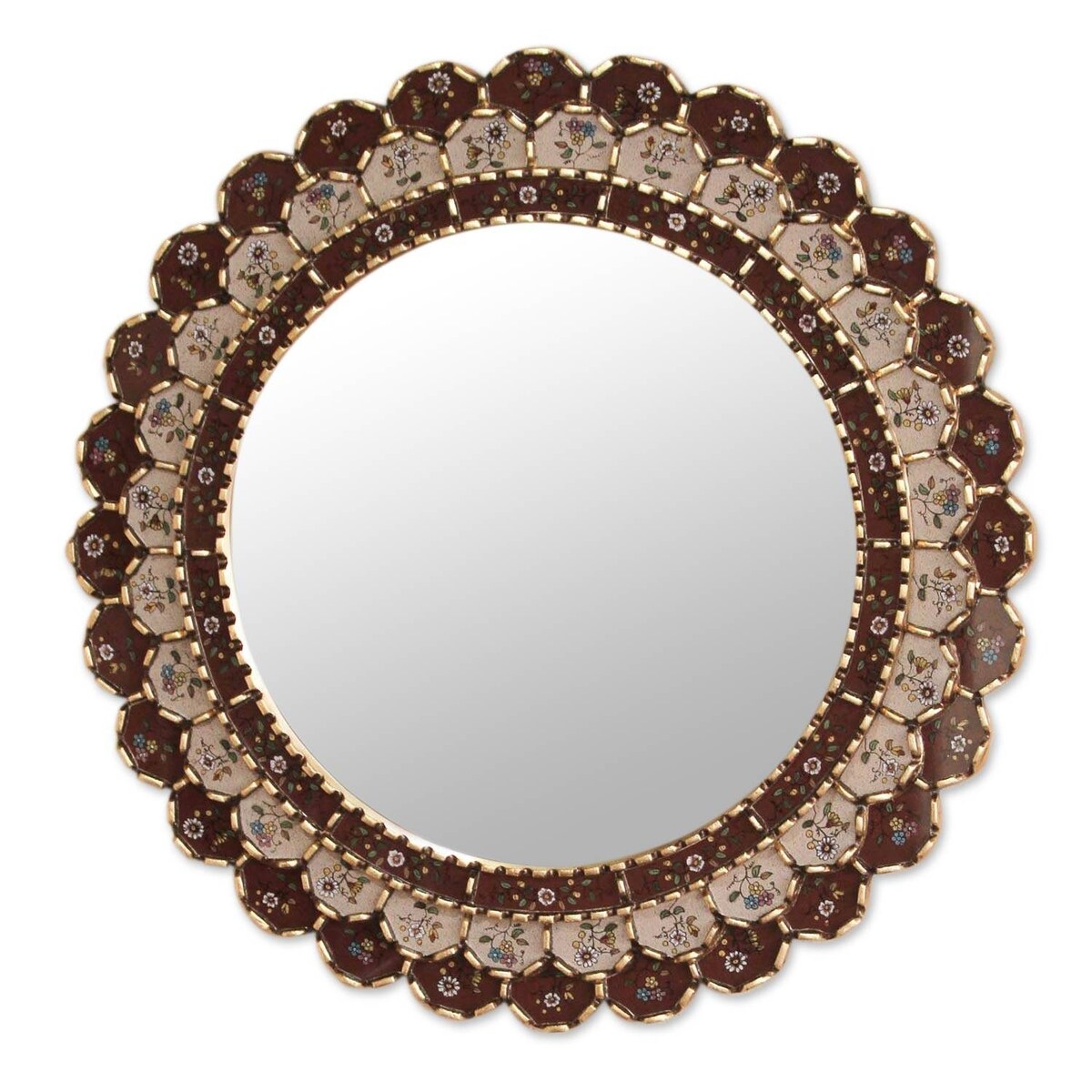 NOVICA Wine And Blossoms Reverse Painted Glass Mirror