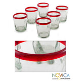 Handmade Ruby Groove Blown Set of 6 Glasses (Mexico)