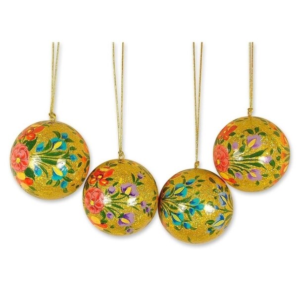 Handmade Set Of 4 'Sunlight Joy' Holiday Ornaments (India)