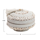 Handmade Shell & Bamboo Container with Lid, White