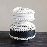 Handmade Shell & Bamboo Container with Lid, White