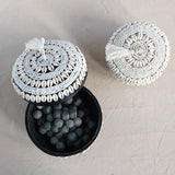 Handmade Shell & Bamboo Container with Lid, White