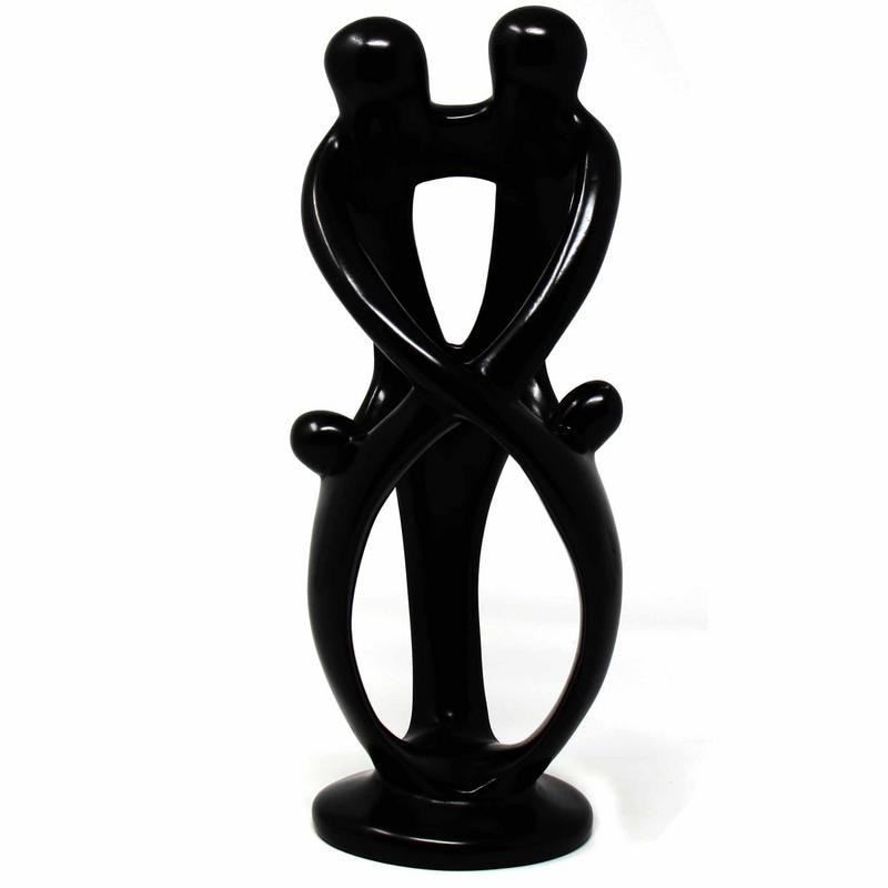 Handmade Soapstone Family Sculpture, Black Finish