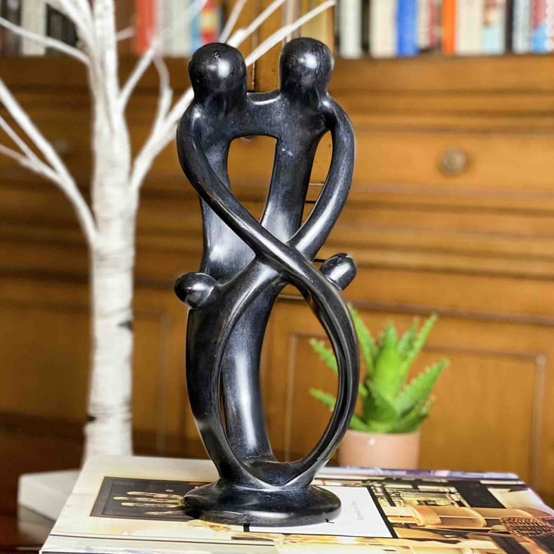 Handmade Soapstone Family Sculpture, Black Finish
