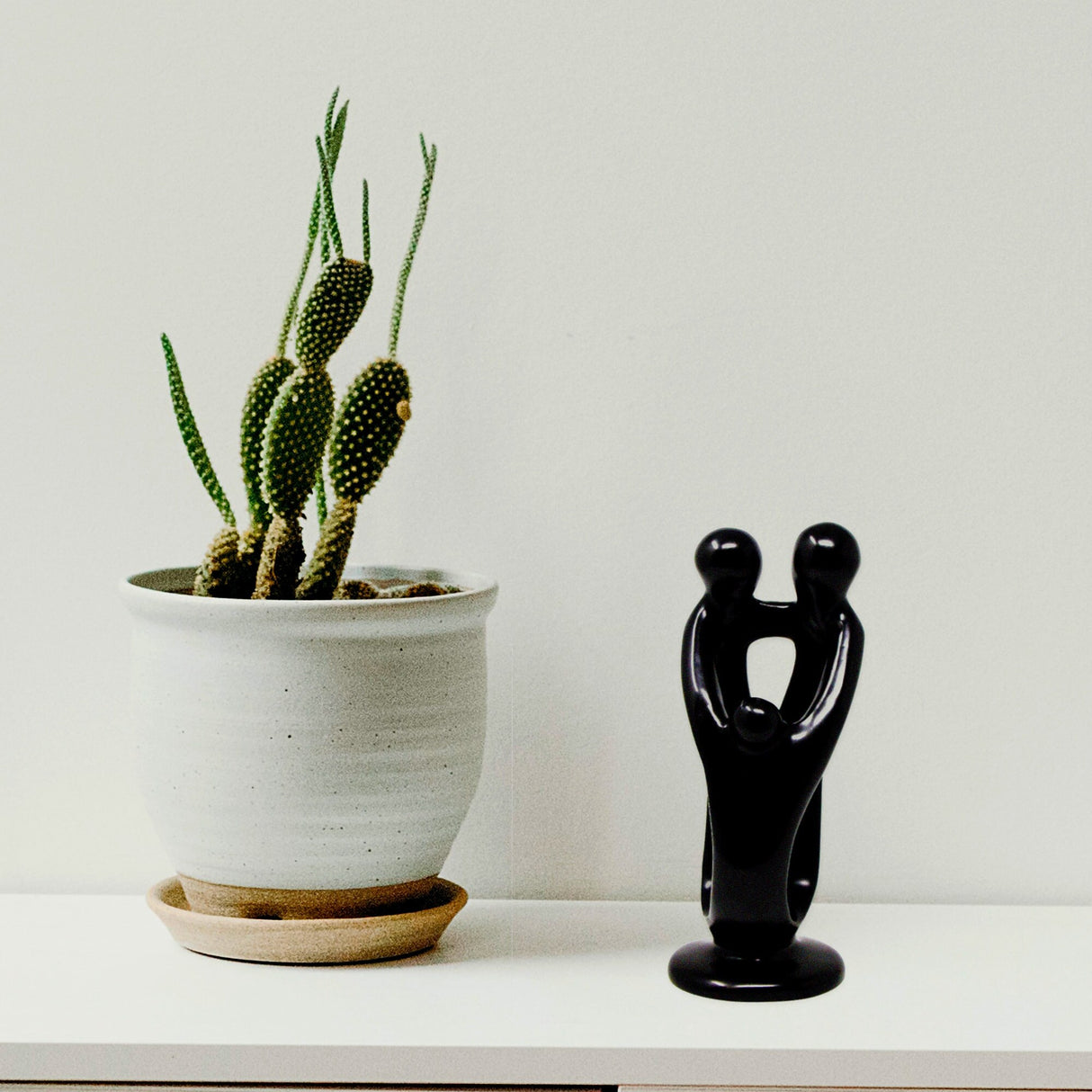 Handmade Soapstone Family Sculpture, Black Finish