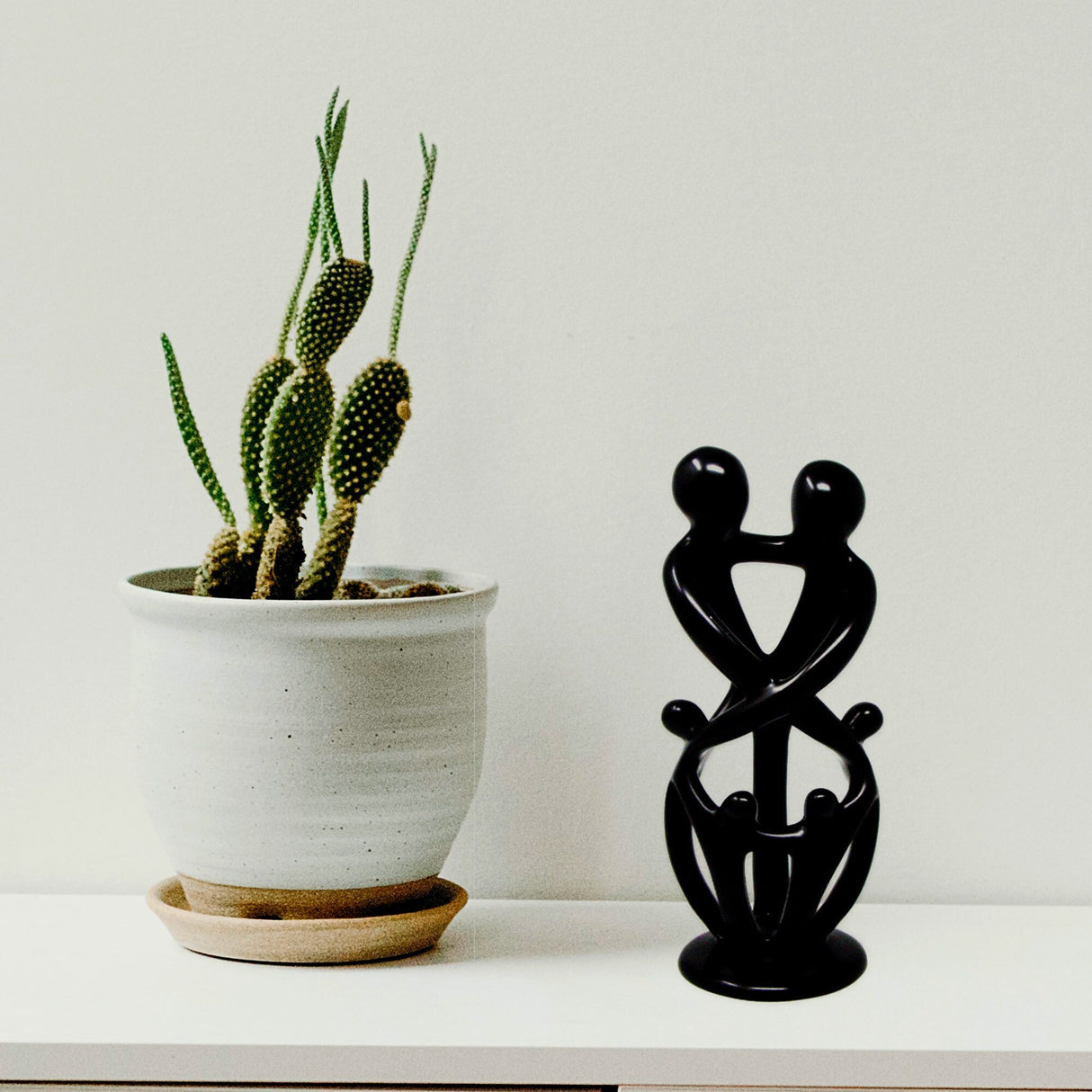 Handmade Soapstone Family Sculpture, Black Finish
