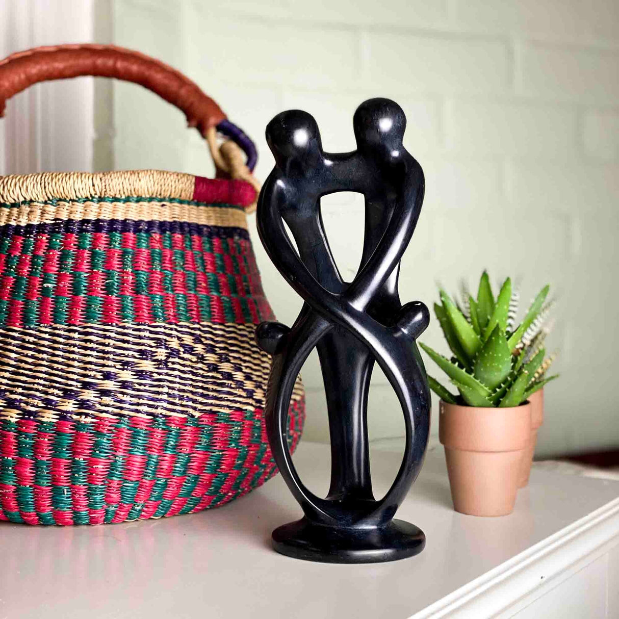 Handmade Soapstone Family Sculpture, Black Finish
