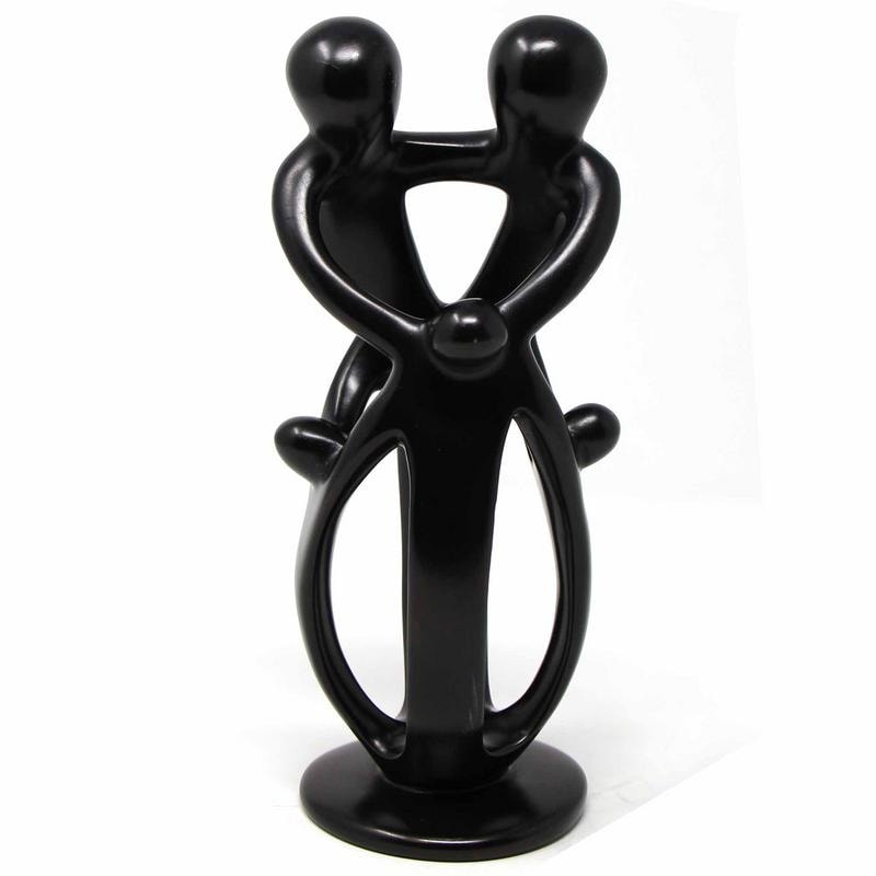 Handmade Soapstone Family Sculpture, Black Finish