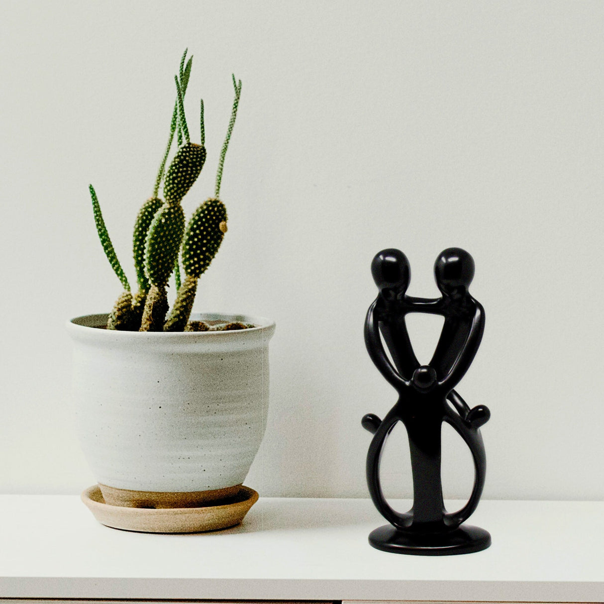 Handmade Soapstone Family Sculpture, Black Finish