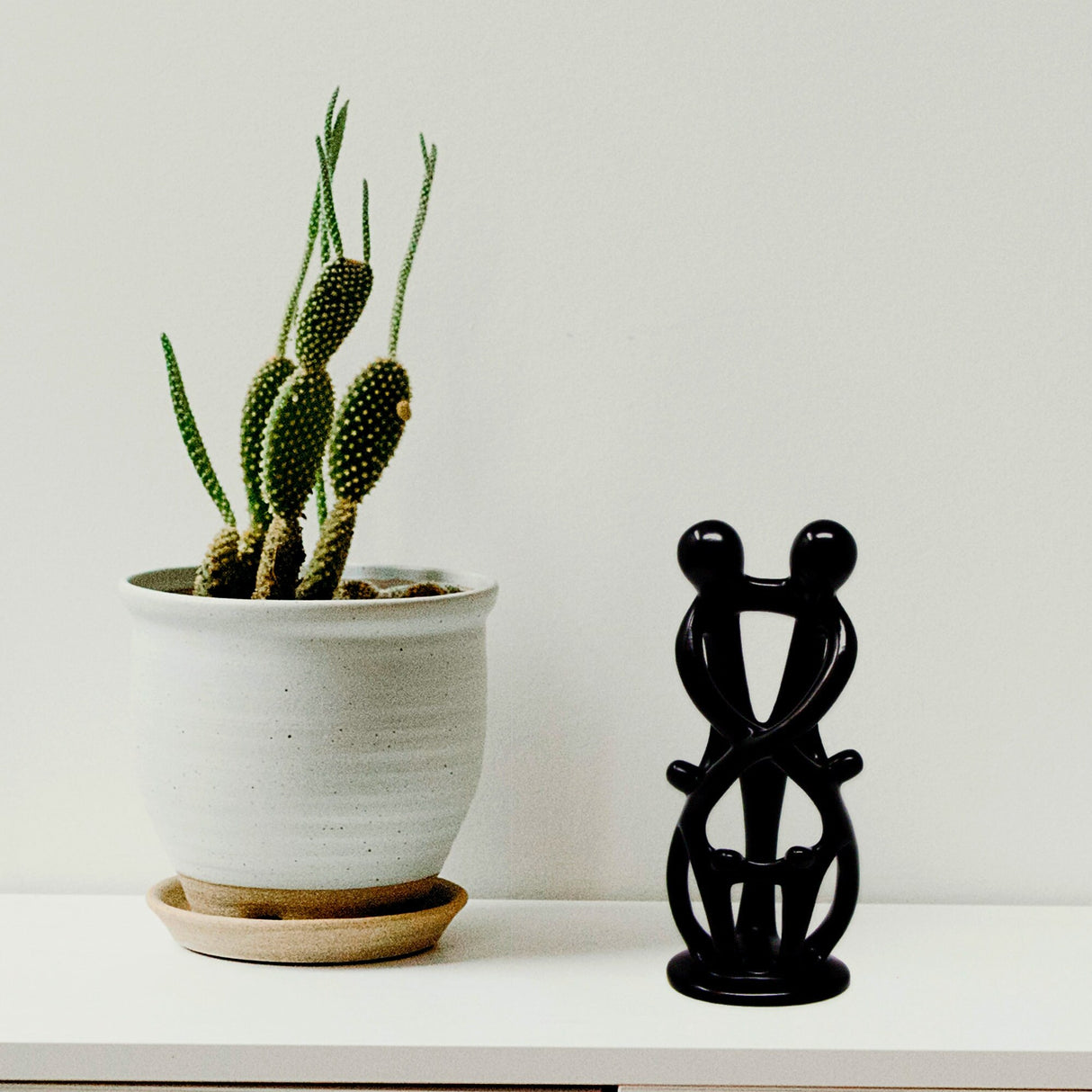 Handmade Soapstone Family Sculpture, Black Finish